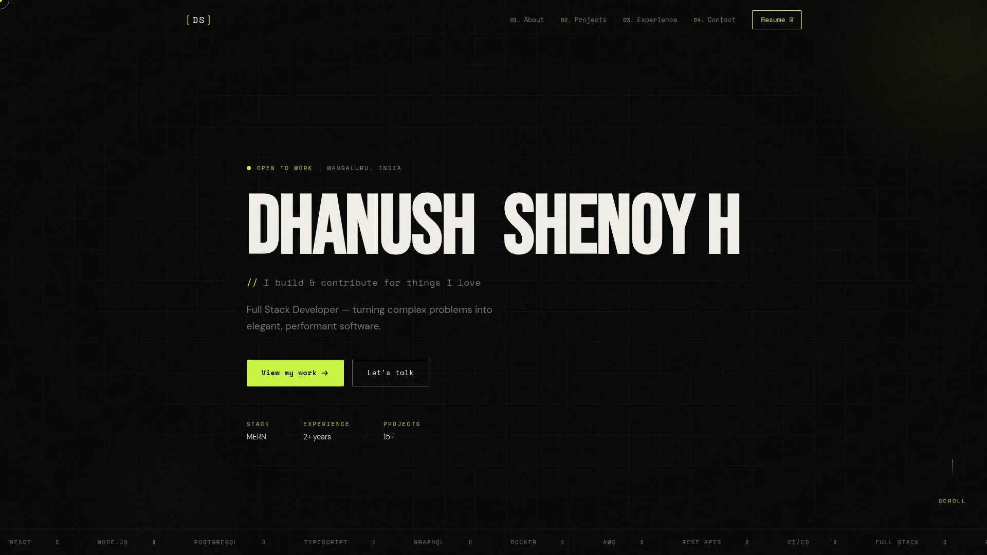 Portfolio website of Dhanush Shenoy H